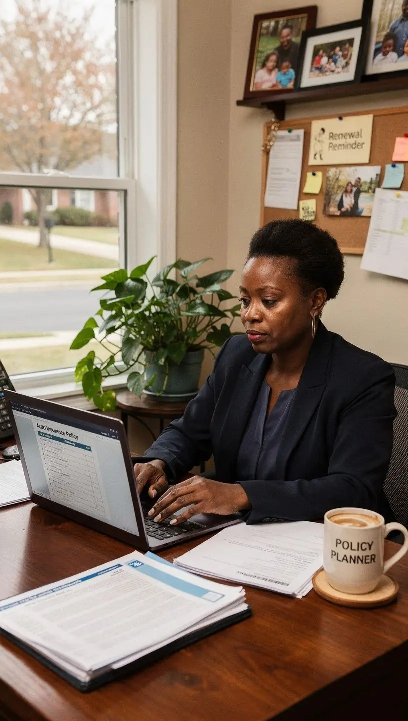Dokumenty dotyczące odnowienia polisy ubezpieczeniowej leżą na biurku.