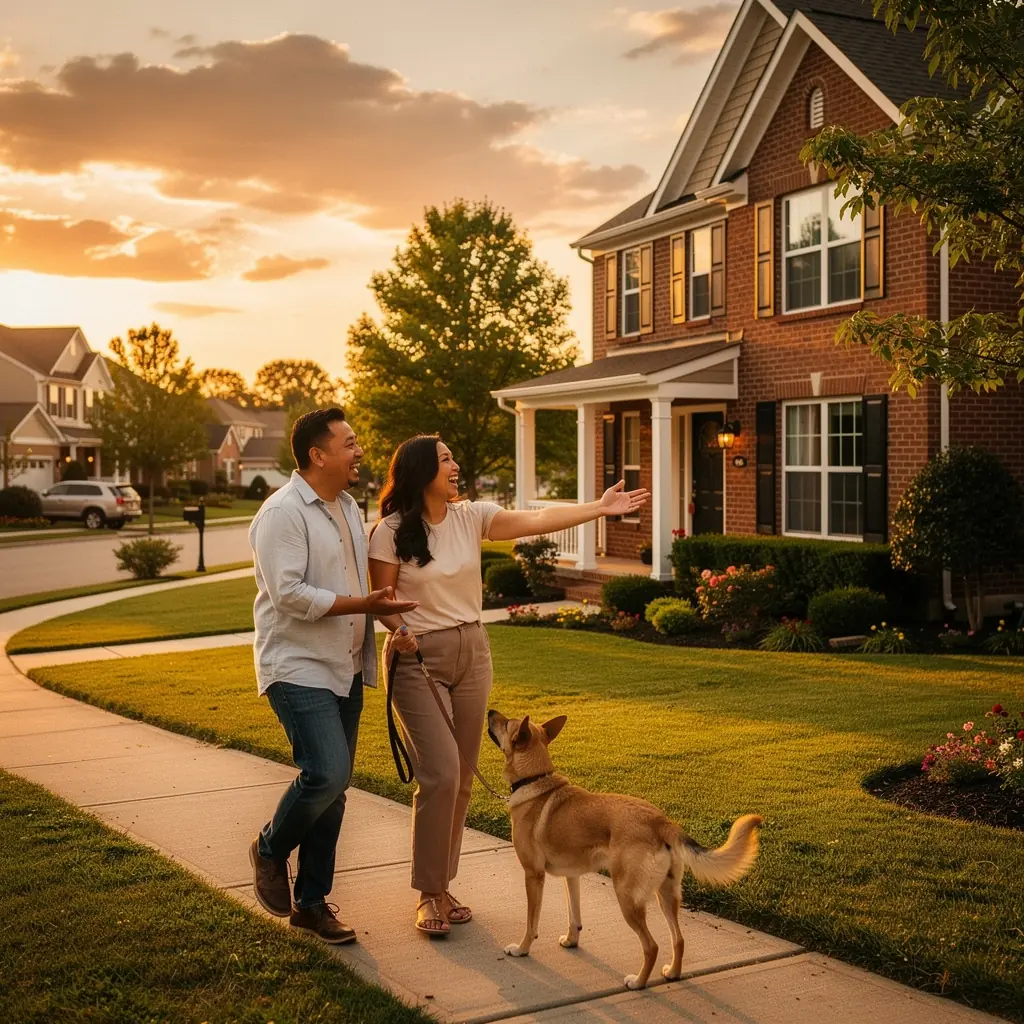 Przytulny salon z kominkiem w domu na wynajem w okolicy podmiejskiej.